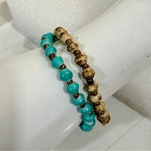 31 Bits Daphne Bracelets in Turquoise and Tan/Gold
